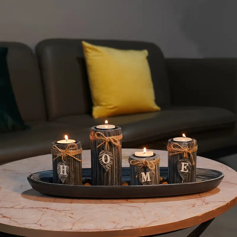 Wooden 'Home' Candle Holder