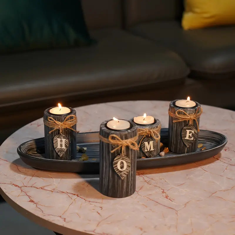 Wooden 'Home' Candle Holder