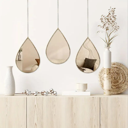 3-Piece Boho Chic Teardrop Wall Mirrors Set