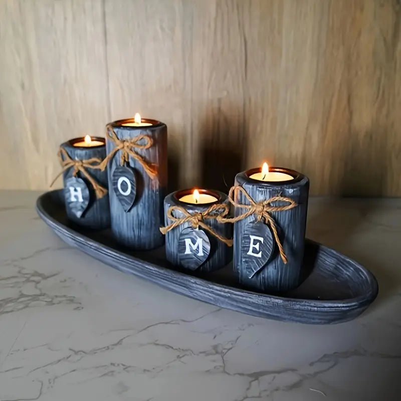 Wooden 'Home' Candle Holder